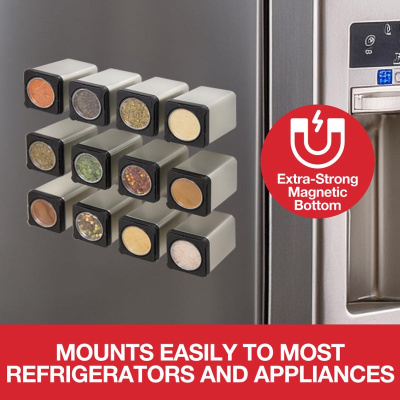Good Cooking Set of 24 Magnetic Spice Jars, Shake or Pour Containers Attach to Most Refrigerator Doors & Appliances, Seasoning Dispensers- Easy Open Window Top Shakers- Salt Pepper Organizers, Space Saving Baking - Image 3